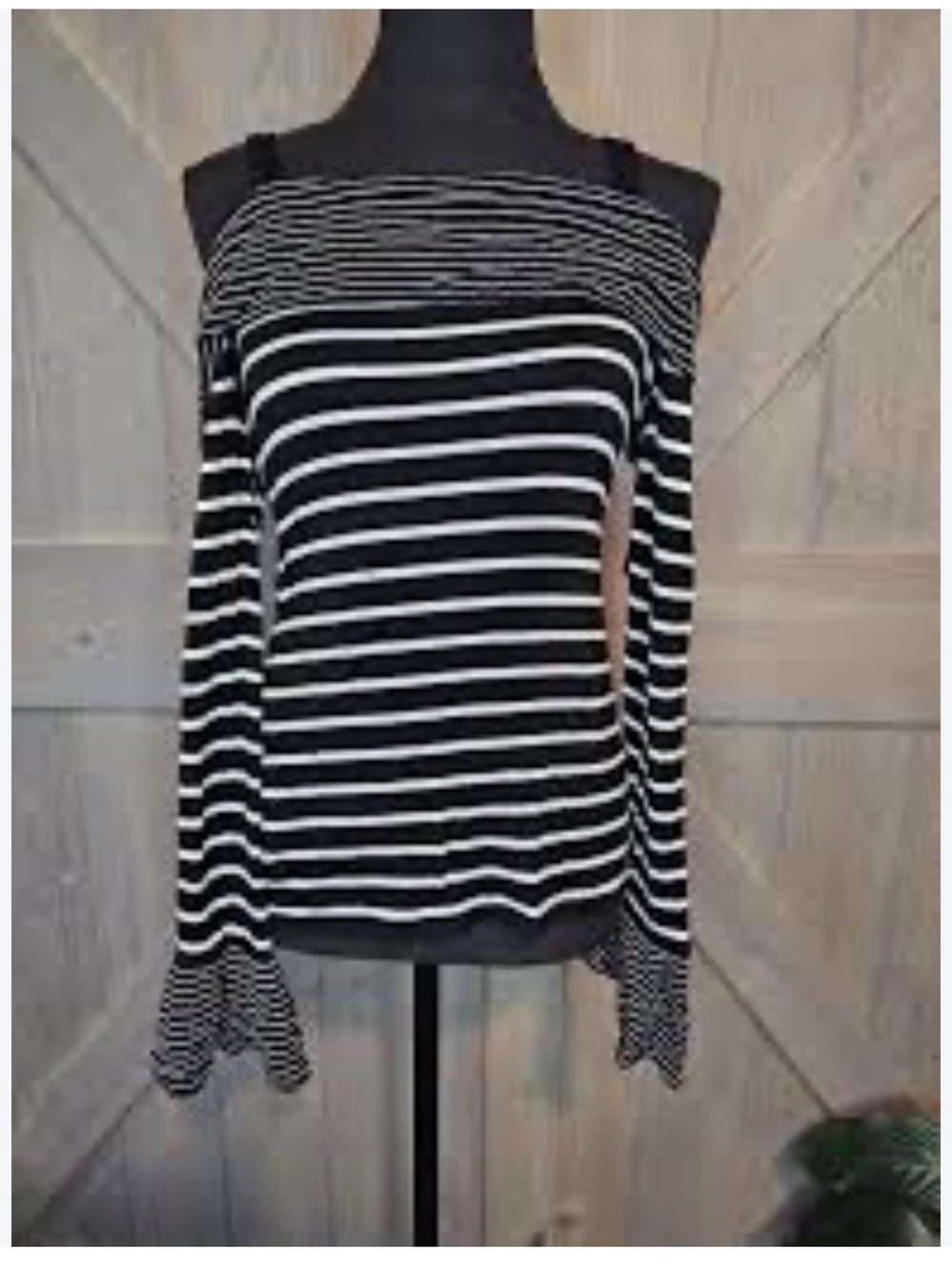 White House Black Market Black & White Striped Boatneck Top